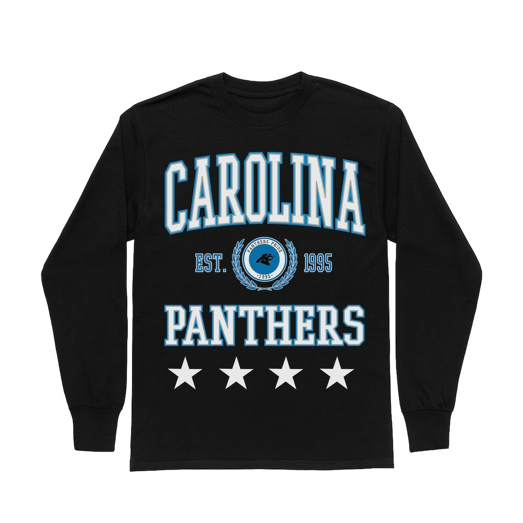 Carolina Panthers Gameday Couture Women's Oversized Everyday Star Long Sleeve T-Shirt Black