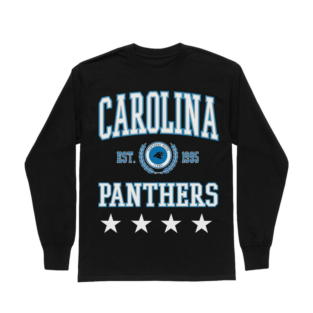 Carolina Panthers Gameday Couture Women's Oversized Everyday Star Long Sleeve T-Shirt Black