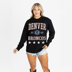Denver Broncos Gameday Couture Women's Oversized Everyday Star Long Sleeve T-Shirt Black