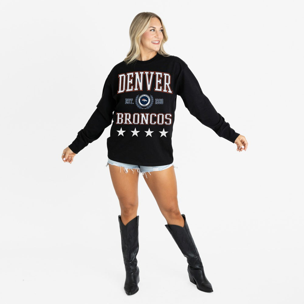 Denver Broncos Gameday Couture Women's Oversized Everyday Star Long Sleeve T-Shirt Black