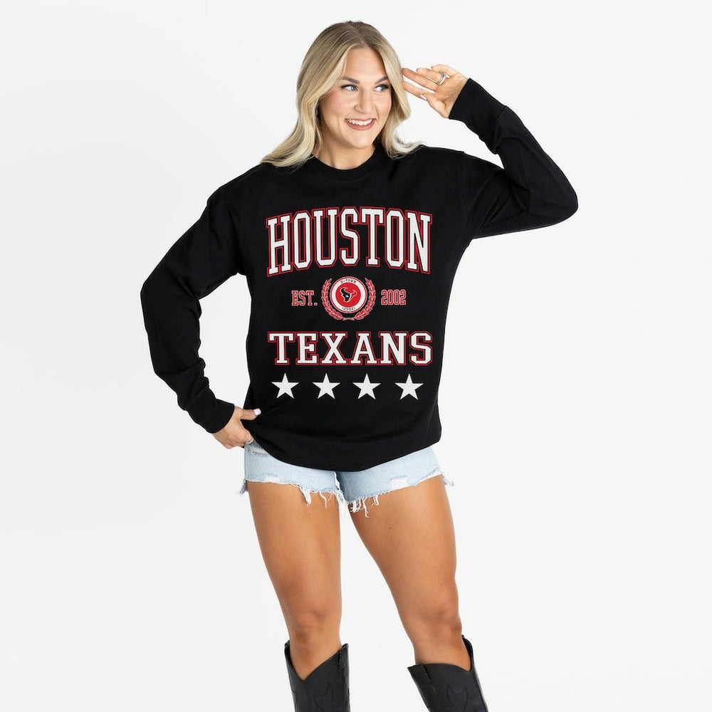 Houston Texans Gameday Couture Women's Oversized Everyday Star Long Sleeve T-Shirt Black