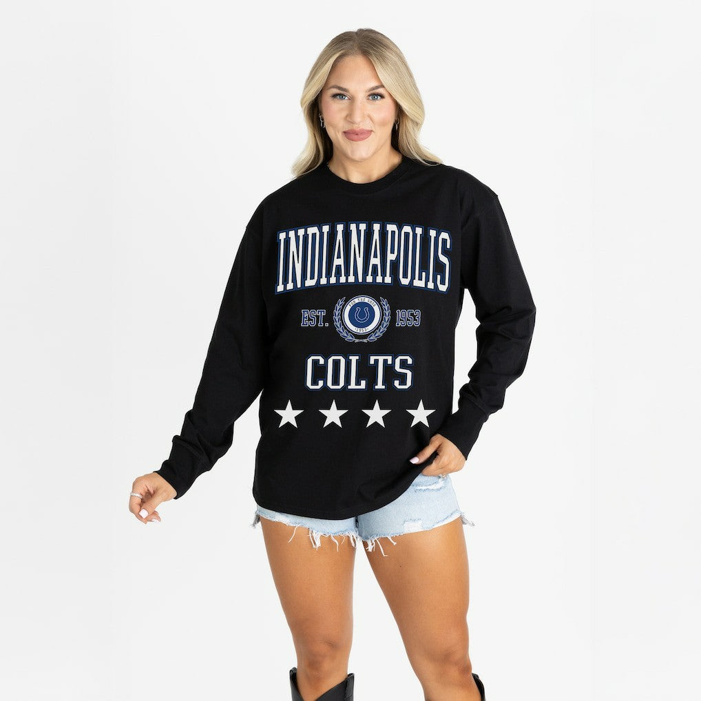 Indianapolis Colts Gameday Couture Women's Oversized Everyday Star Long Sleeve T-Shirt Black