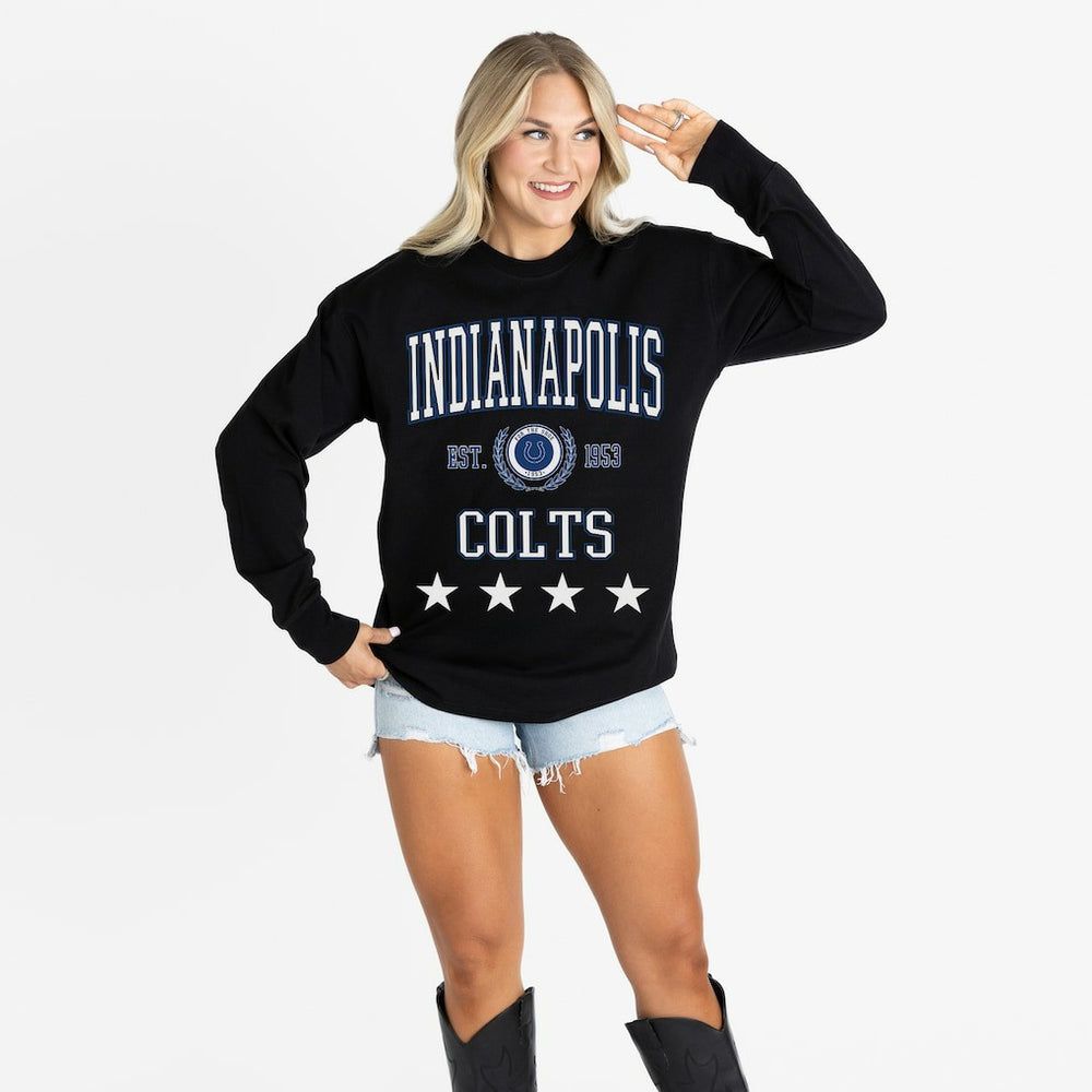 Indianapolis Colts Gameday Couture Women's Oversized Everyday Star Long Sleeve T-Shirt Black