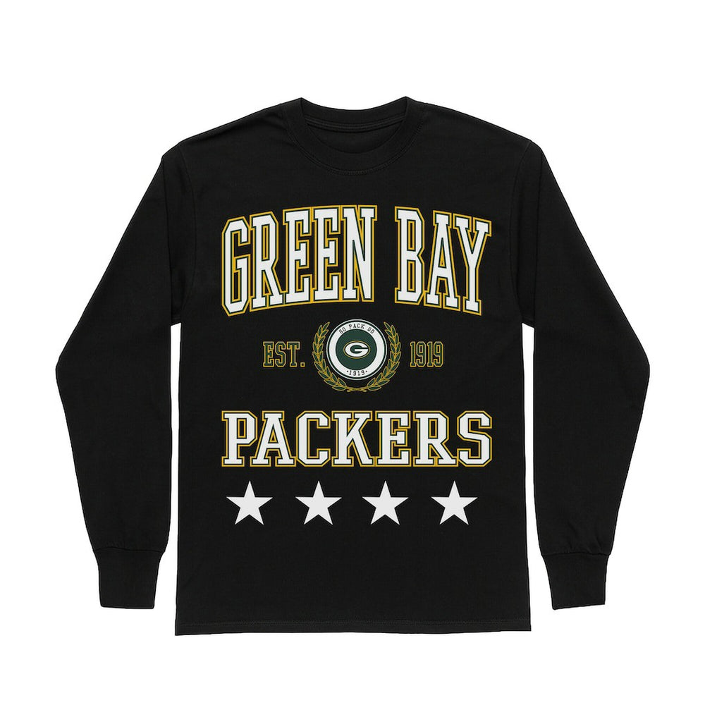 Green Bay Packers Gameday Couture Women's Oversized Everyday Star Long Sleeve T-Shirt Black