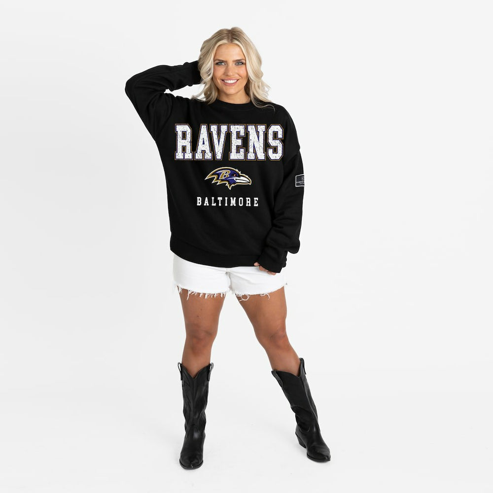 Baltimore Ravens Gameday Couture Women's Oversized Level Up Black Label Premium Fleece Sweatshirt Black