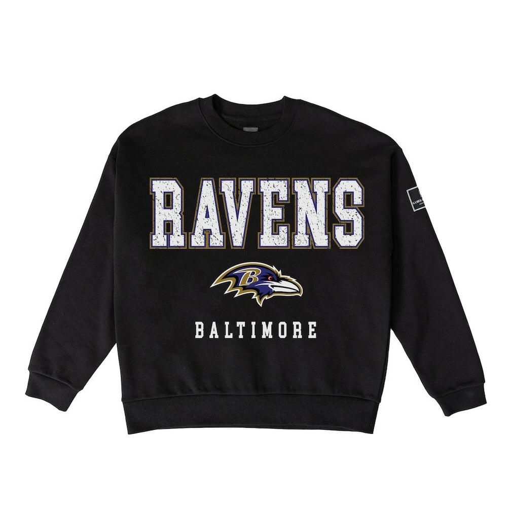 Baltimore Ravens Gameday Couture Women's Oversized Level Up Black Label Premium Fleece Sweatshirt Black