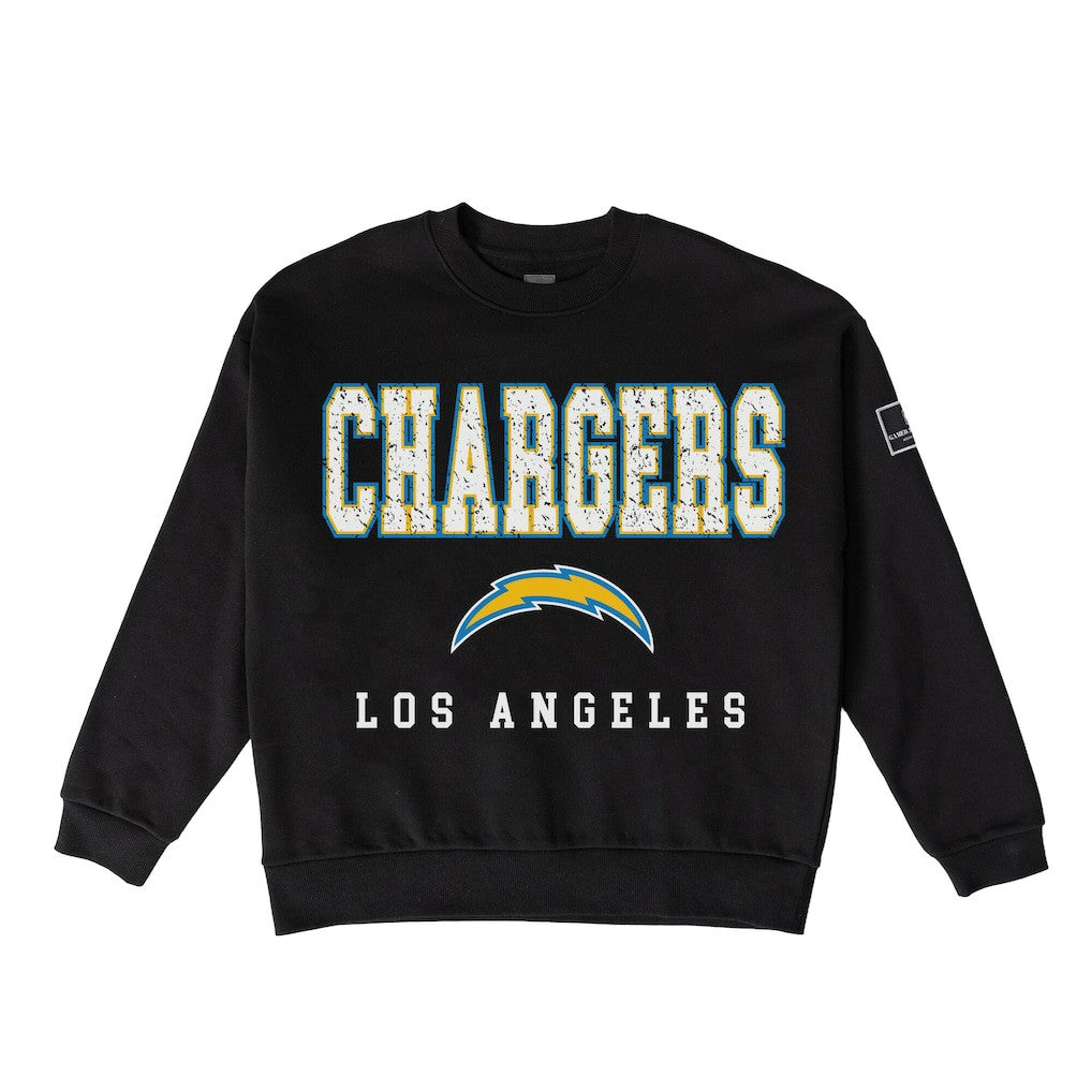 Los Angeles Chargers Gameday Couture Women's Oversized Level Up Black Label Premium Fleece Sweatshirt Black