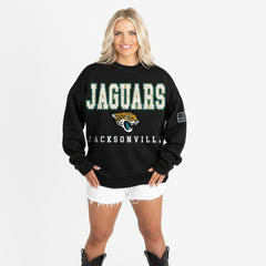 Jacksonville Jaguars Gameday Couture Women's Oversized Level Up Black Label Premium Fleece Sweatshirt Black