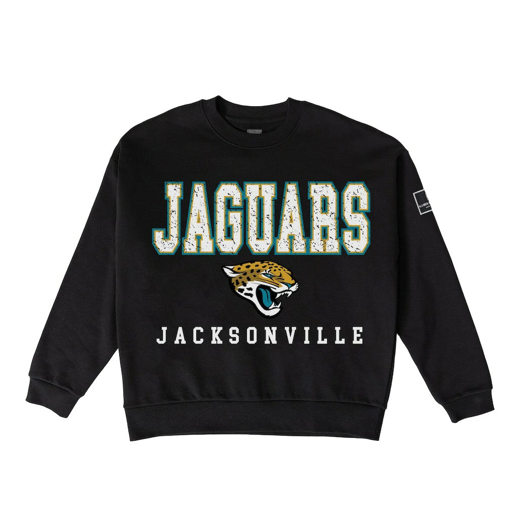 Jacksonville Jaguars Gameday Couture Women's Oversized Level Up Black Label Premium Fleece Sweatshirt Black