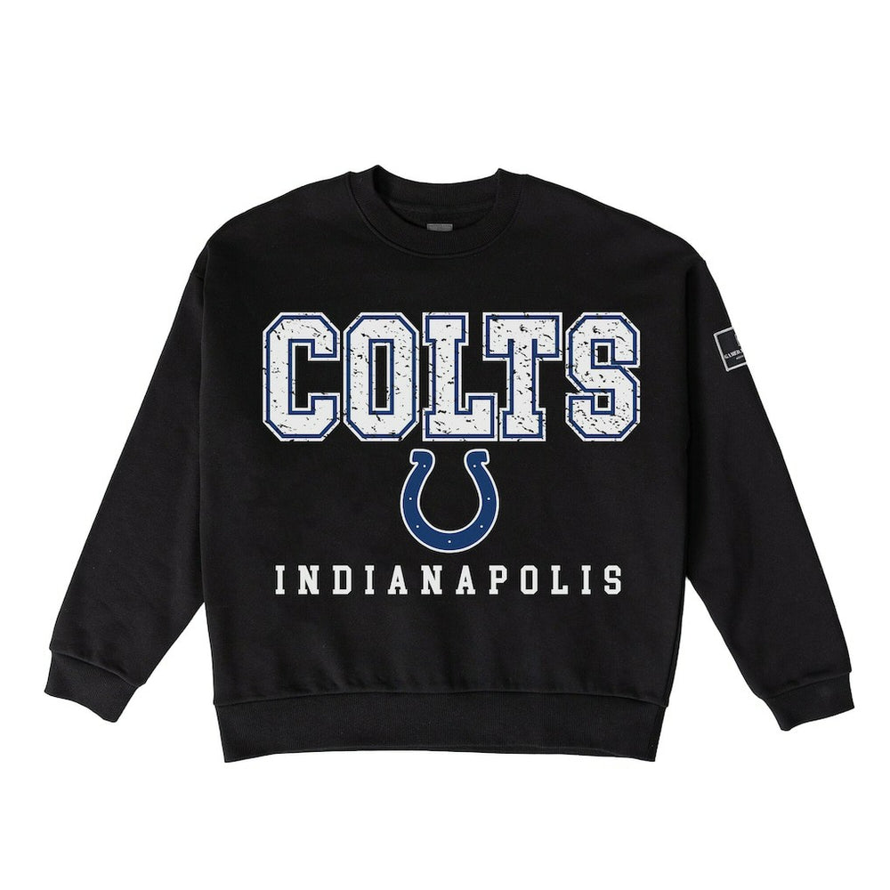 Indianapolis Colts Gameday Couture Women's Oversized Level Up Black Label Premium Fleece Sweatshirt Black