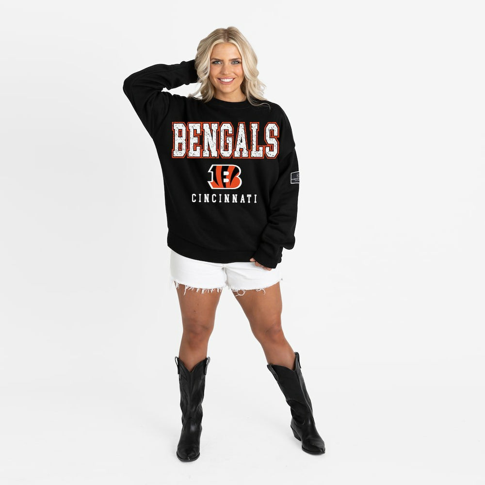 Cincinnati Bengals Gameday Couture Women's Oversized Level Up Black Label Premium Fleece Sweatshirt Black