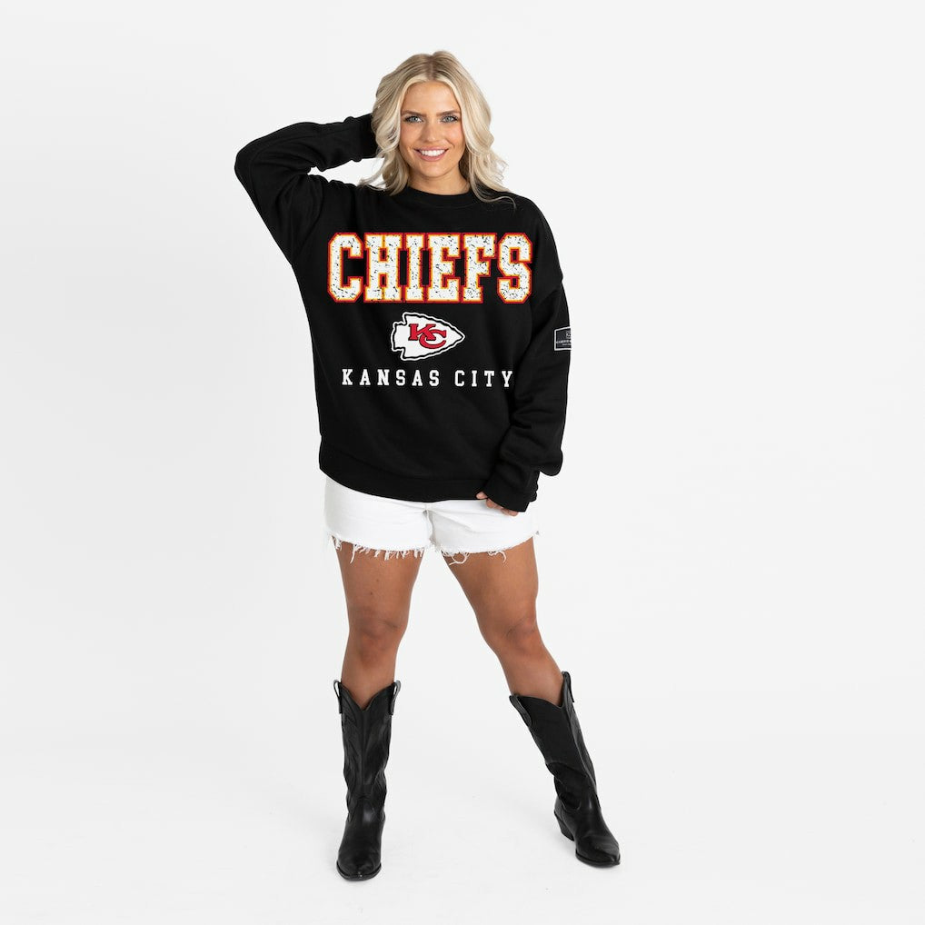 Kansas City Chiefs Gameday Couture Women's Oversized Level Up Black Label Premium Fleece Sweatshirt Black