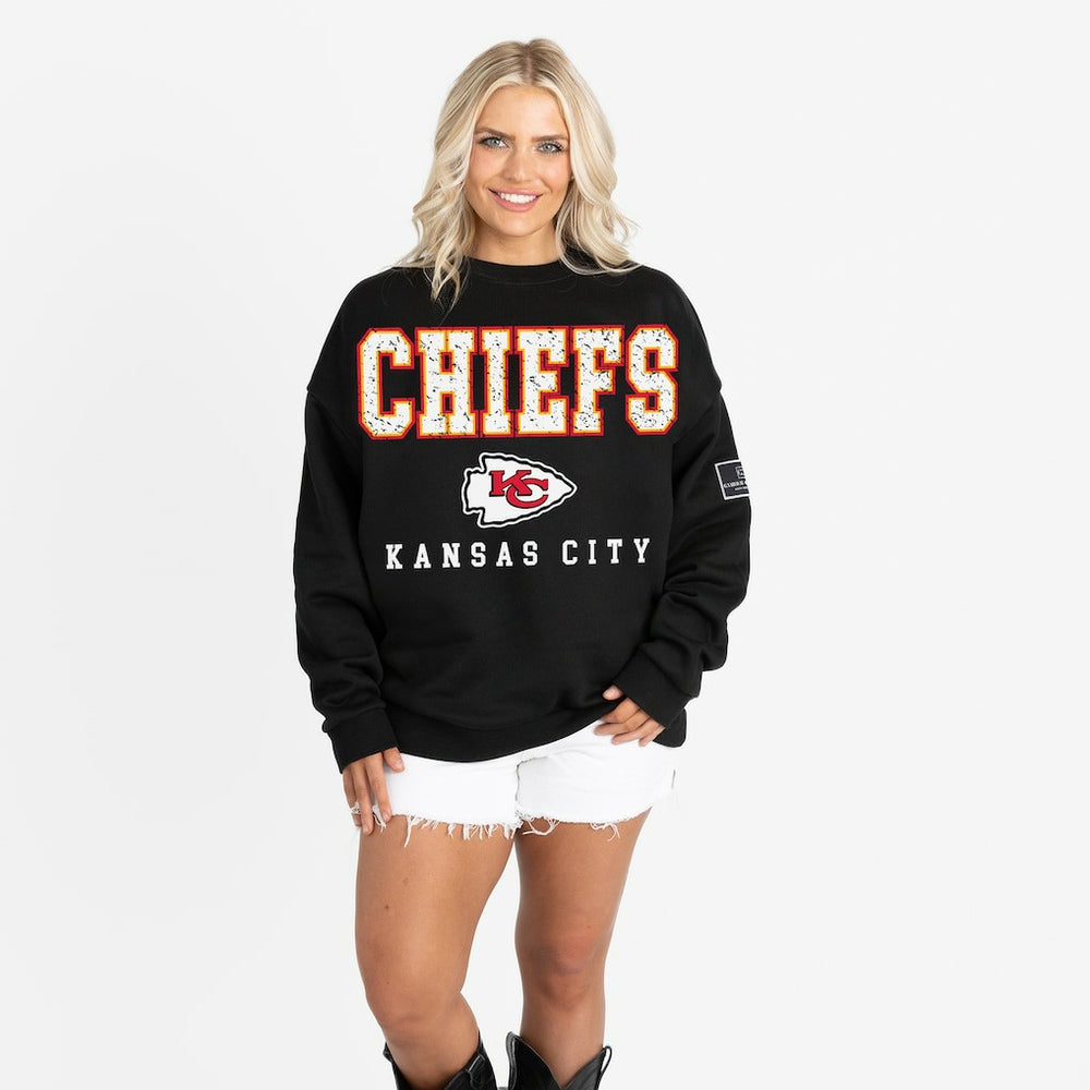 Kansas City Chiefs Gameday Couture Women's Oversized Level Up Black Label Premium Fleece Sweatshirt Black