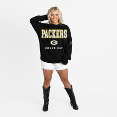 Green Bay Packers Gameday Couture Women's Oversized Level Up Black Label Premium Fleece Sweatshirt Black