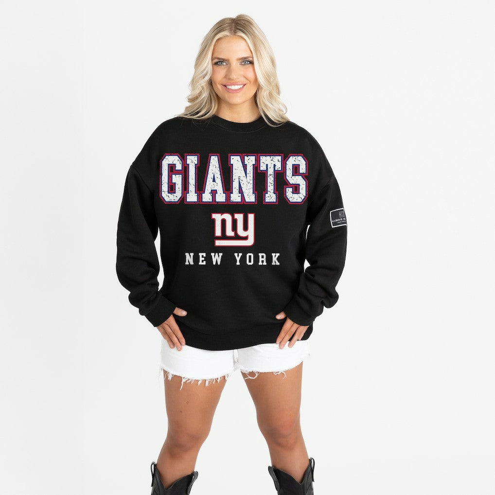 New York Giants Gameday Couture Women's Oversized Level Up Black Label Premium Fleece Sweatshirt Black