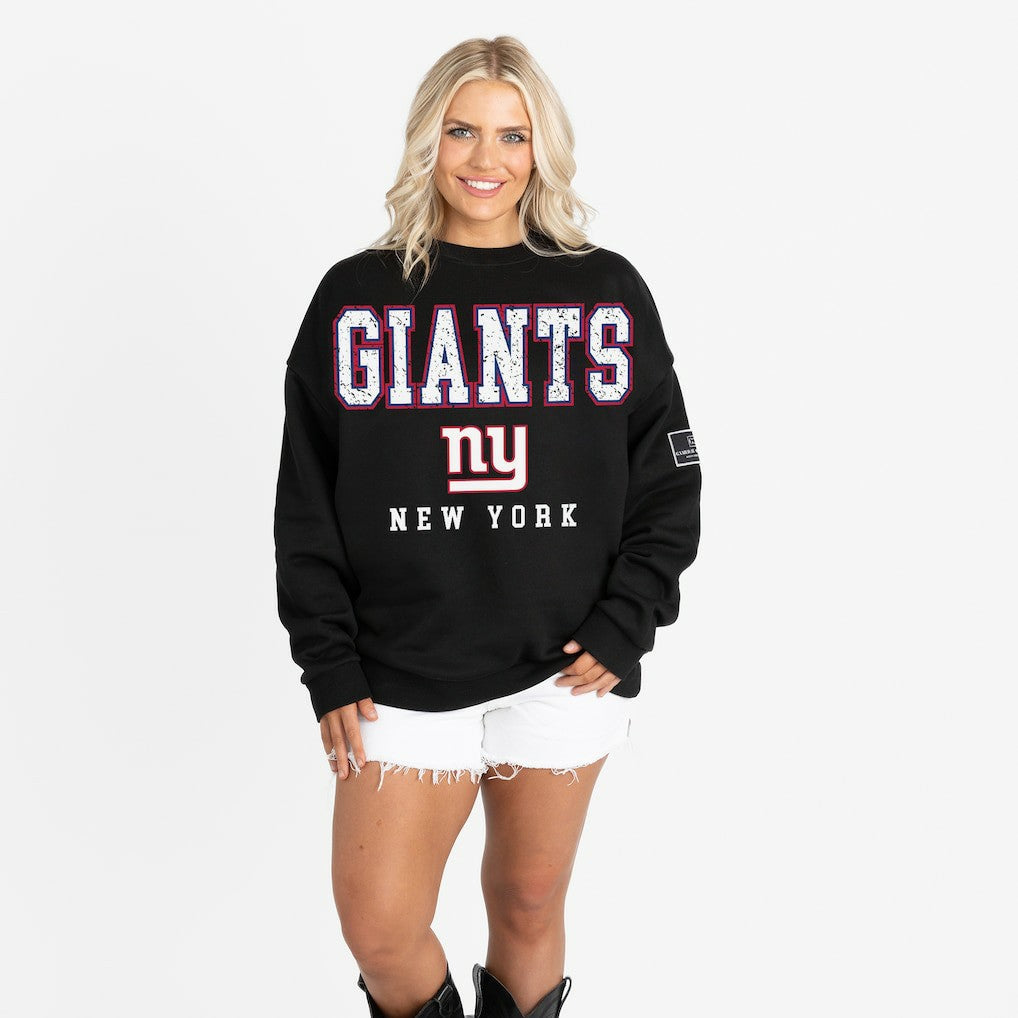 New York Giants Gameday Couture Women's Oversized Level Up Black Label Premium Fleece Sweatshirt Black
