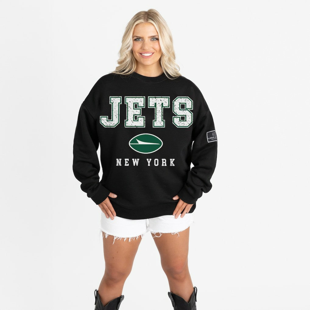 New York Jets Gameday Couture Women's Oversized Level Up Black Label Premium Fleece Sweatshirt Black