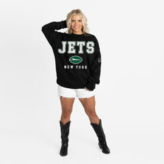 New York Jets Gameday Couture Women's Oversized Level Up Black Label Premium Fleece Sweatshirt Black
