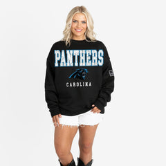 Carolina Panthers Gameday Couture Women's Oversized Level Up Black Label Premium Fleece Sweatshirt Black