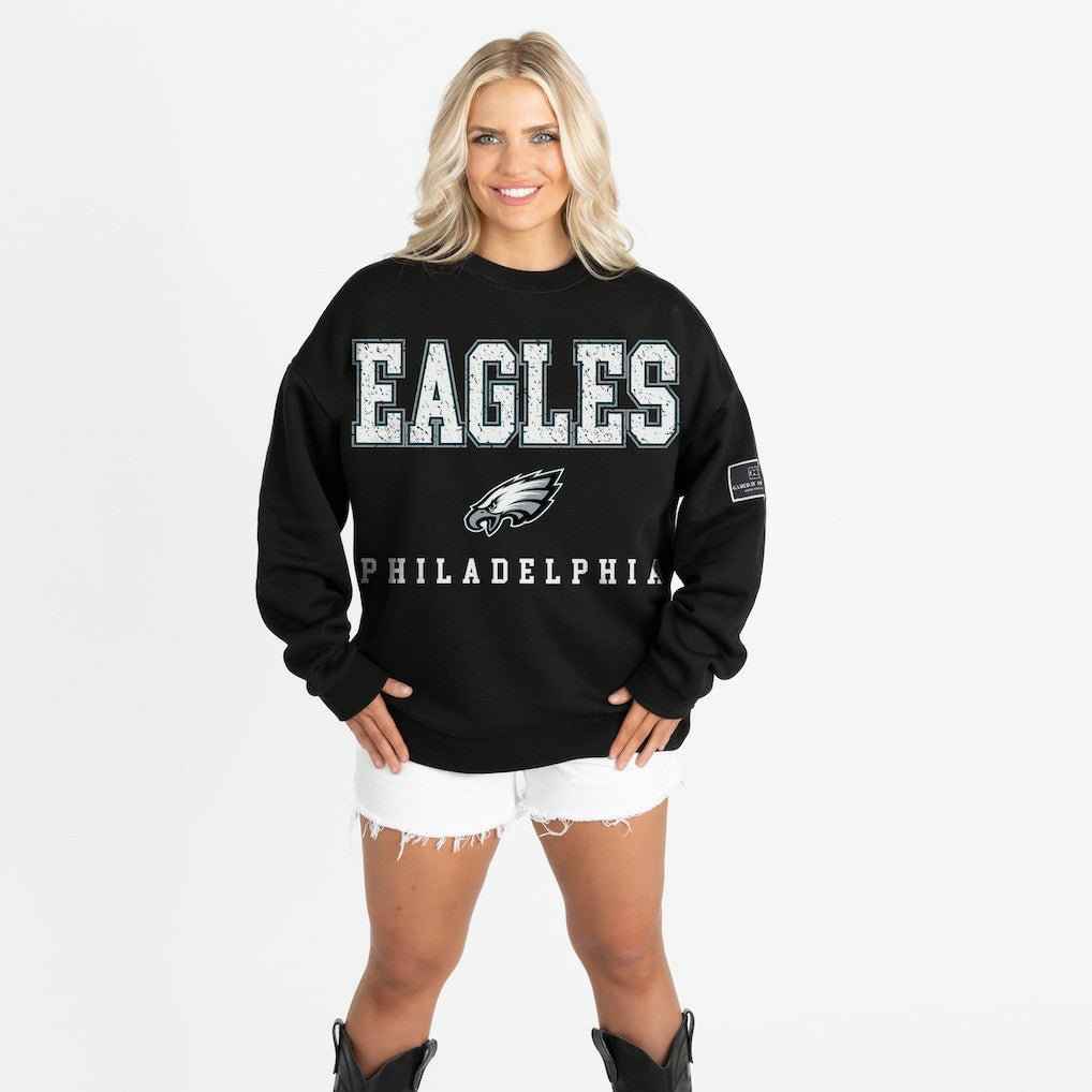 Philadelphia Eagles Gameday Couture Women's Oversized Level Up Black Label Premium Fleece Sweatshirt Black