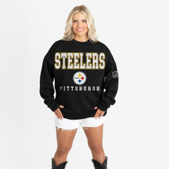 Pittsburgh Steelers Gameday Couture Women's Oversized Level Up Black Label Premium Fleece Sweatshirt Black