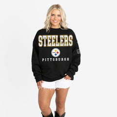 Pittsburgh Steelers Gameday Couture Women's Oversized Level Up Black Label Premium Fleece Sweatshirt Black