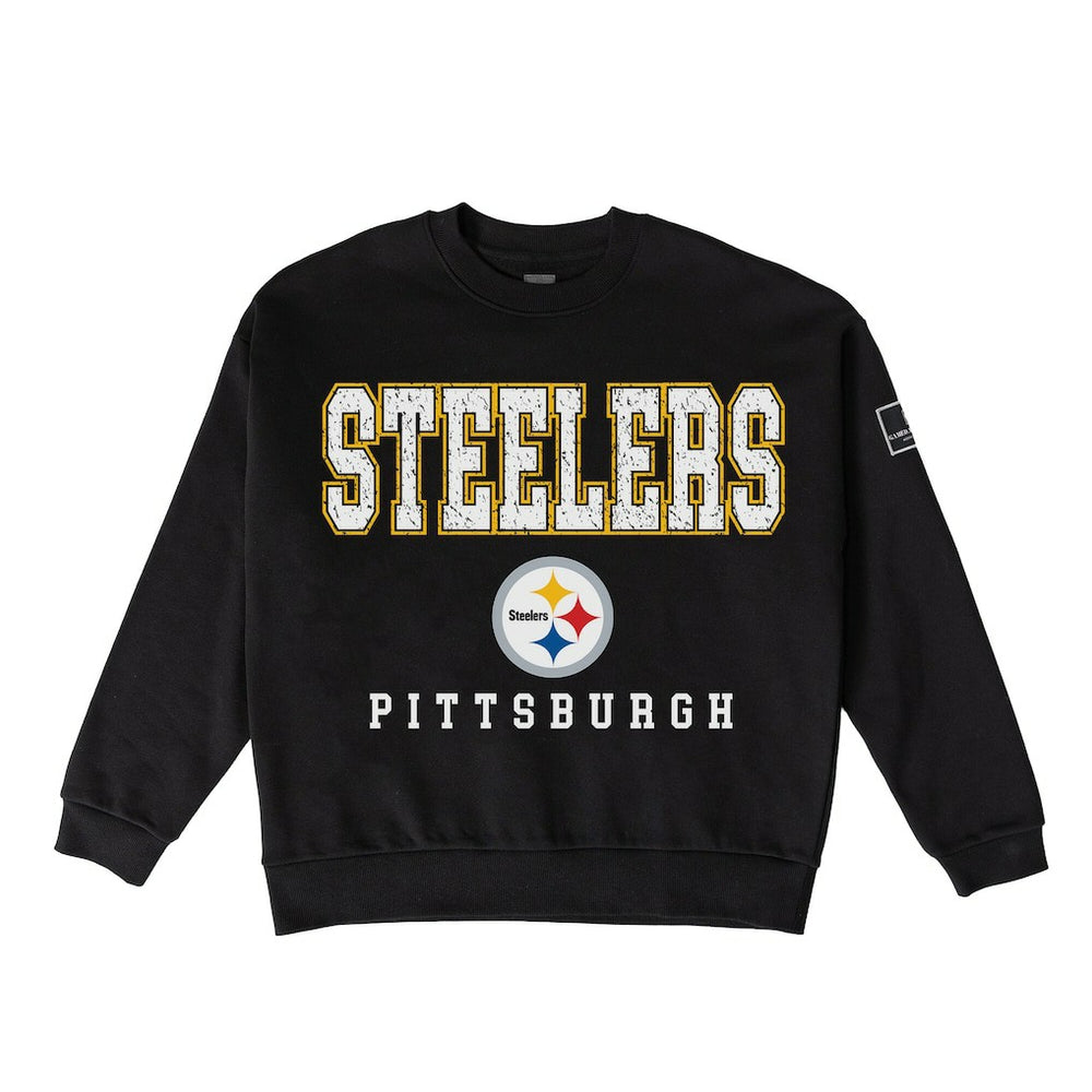 Pittsburgh Steelers Gameday Couture Women's Oversized Level Up Black Label Premium Fleece Sweatshirt Black