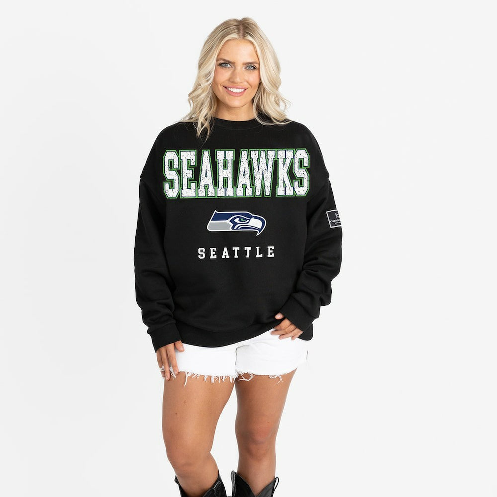 Seattle Seahawks Gameday Couture Women's Oversized Level Up Black Label Premium Fleece Sweatshirt Black