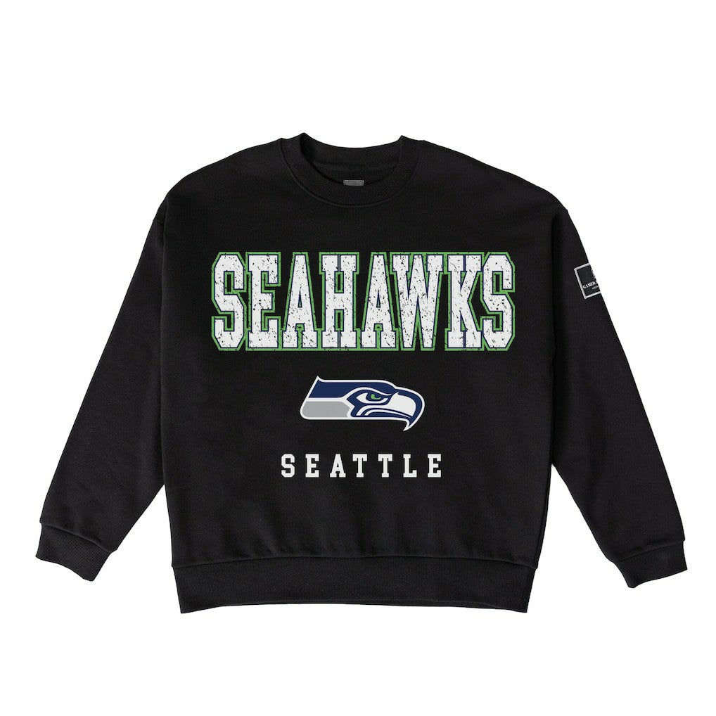 Seattle Seahawks Gameday Couture Women's Oversized Level Up Black Label Premium Fleece Sweatshirt Black