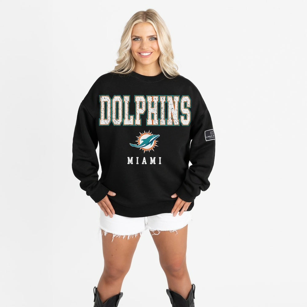 Miami Dolphins Gameday Couture Women's Oversized Level Up Black Label Premium Fleece Sweatshirt Black