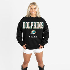 Miami Dolphins Gameday Couture Women's Oversized Level Up Black Label Premium Fleece Sweatshirt Black