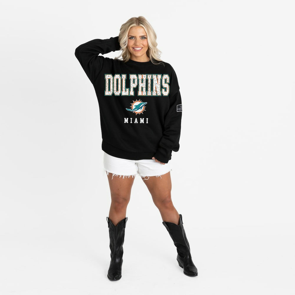 Miami Dolphins Gameday Couture Women's Oversized Level Up Black Label Premium Fleece Sweatshirt Black