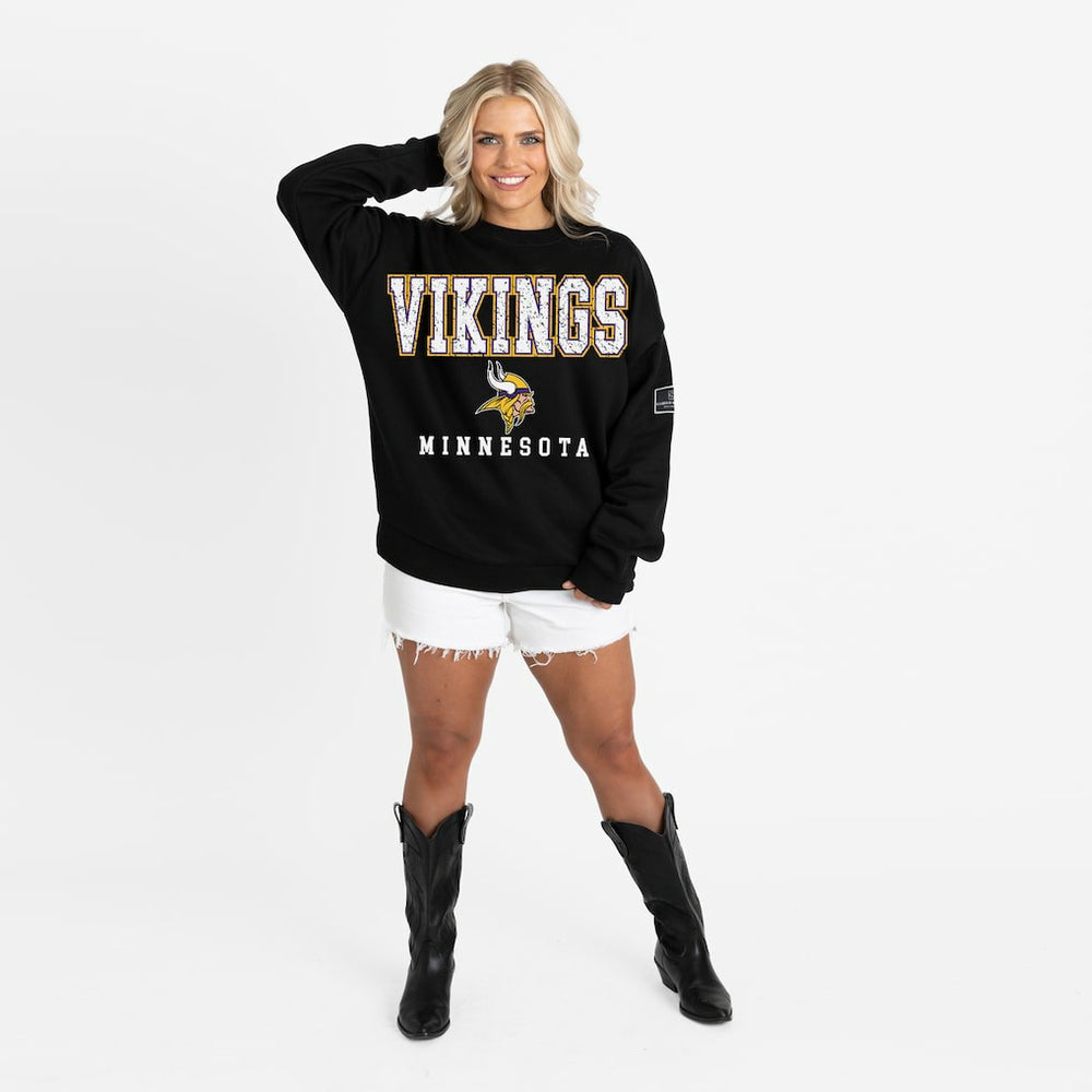 Minnesota Vikings Gameday Couture Women's Oversized Level Up Black Label Premium Fleece Sweatshirt Black