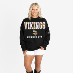 Minnesota Vikings Gameday Couture Women's Oversized Level Up Black Label Premium Fleece Sweatshirt Black