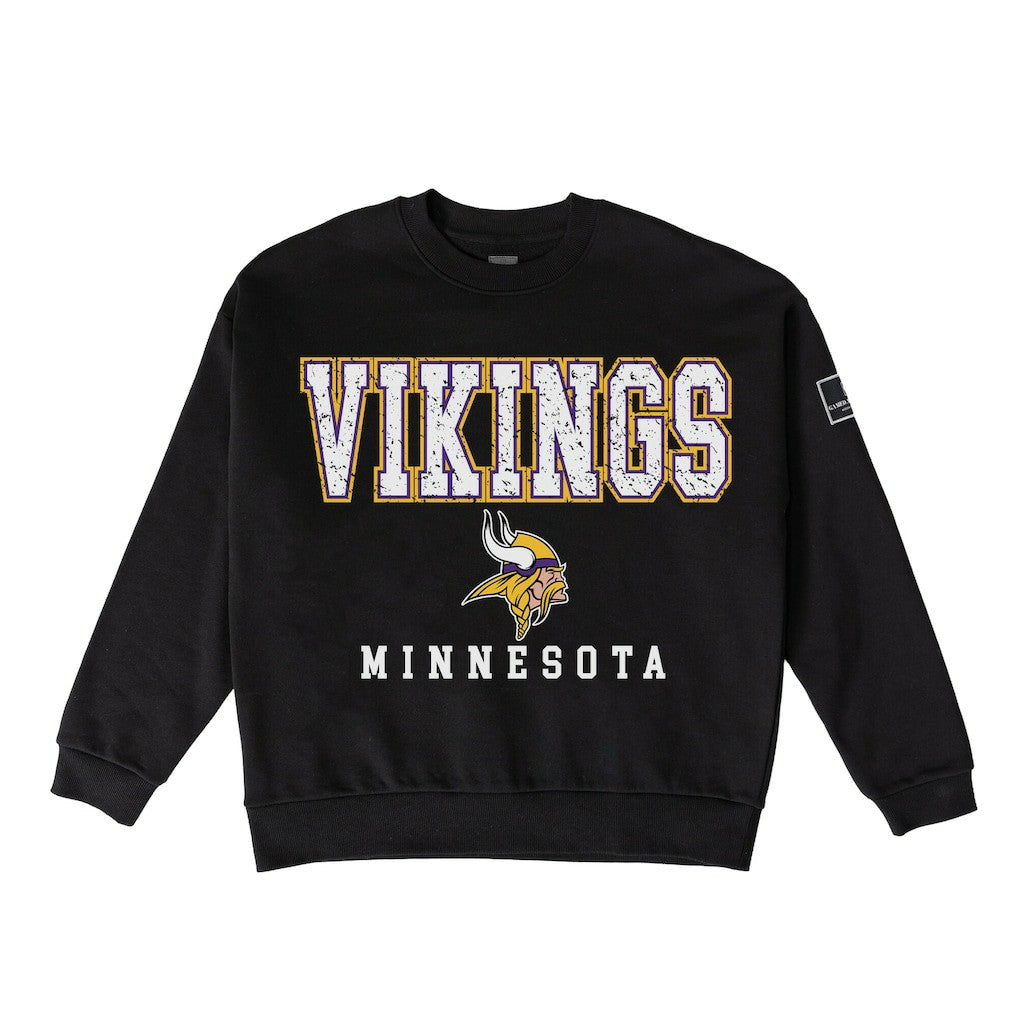 Minnesota Vikings Gameday Couture Women's Oversized Level Up Black Label Premium Fleece Sweatshirt Black