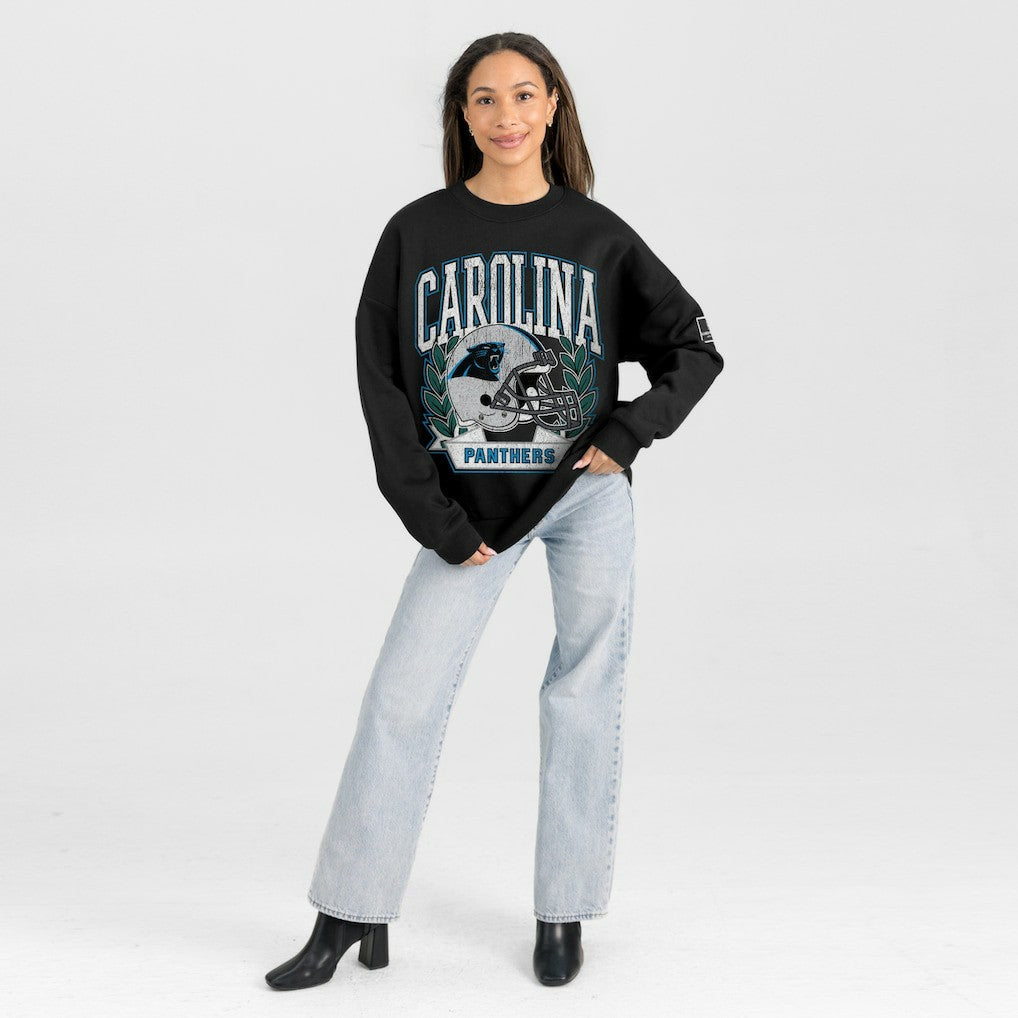 Carolina Panthers Gameday Couture Women's Oversized Victory Lane Black Label Premium Fleece Sweatshirt Black