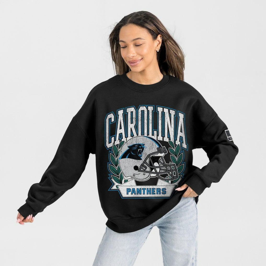 Carolina Panthers Gameday Couture Women's Oversized Victory Lane Black Label Premium Fleece Sweatshirt Black