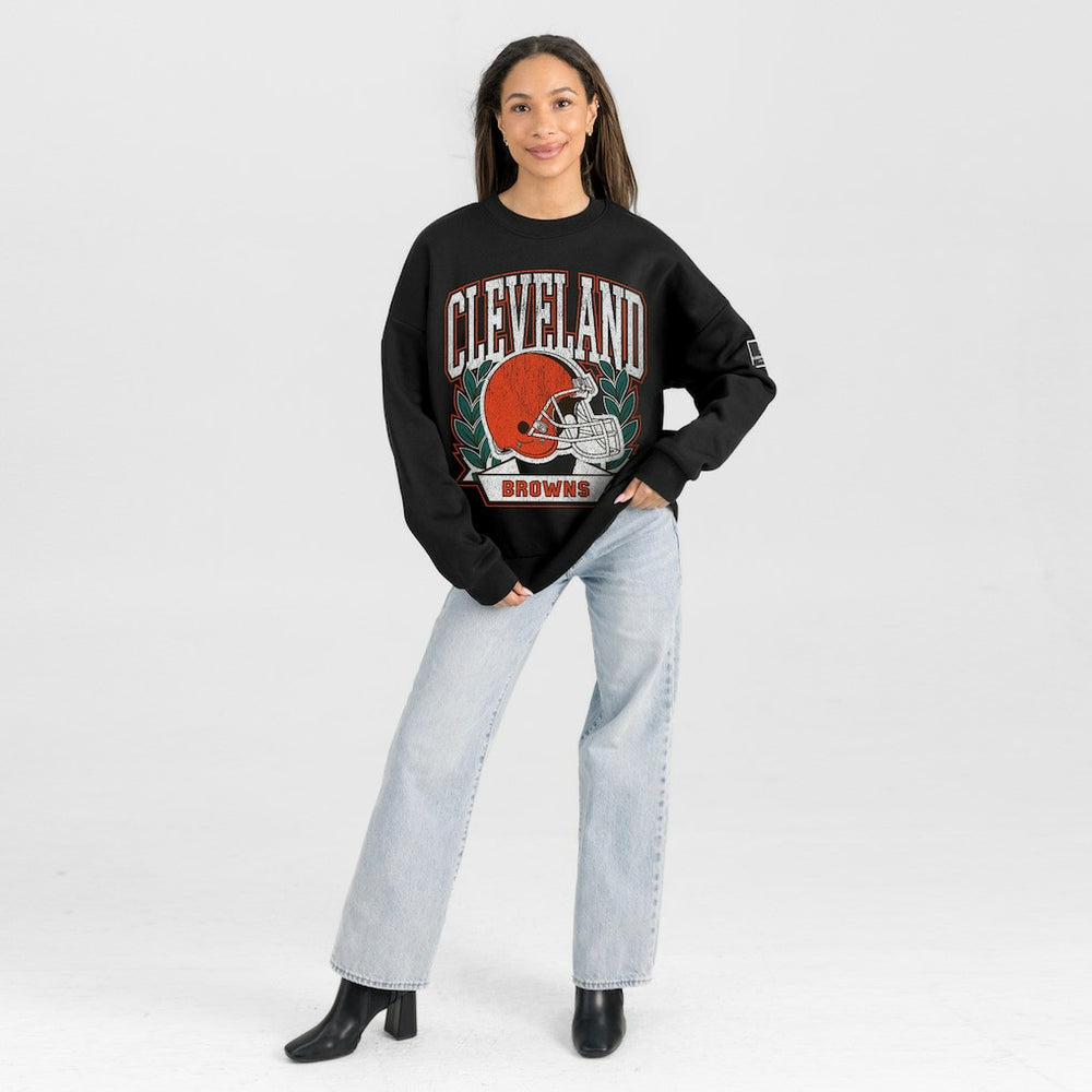 Cleveland Browns Gameday Couture Women's Oversized Victory Lane Black Label Premium Fleece Sweatshirt Black