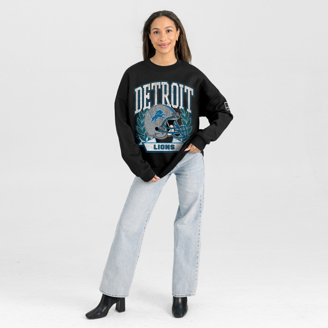 Detroit Lions Gameday Couture Women's Oversized Victory Lane Black Label Premium Fleece Sweatshirt Black