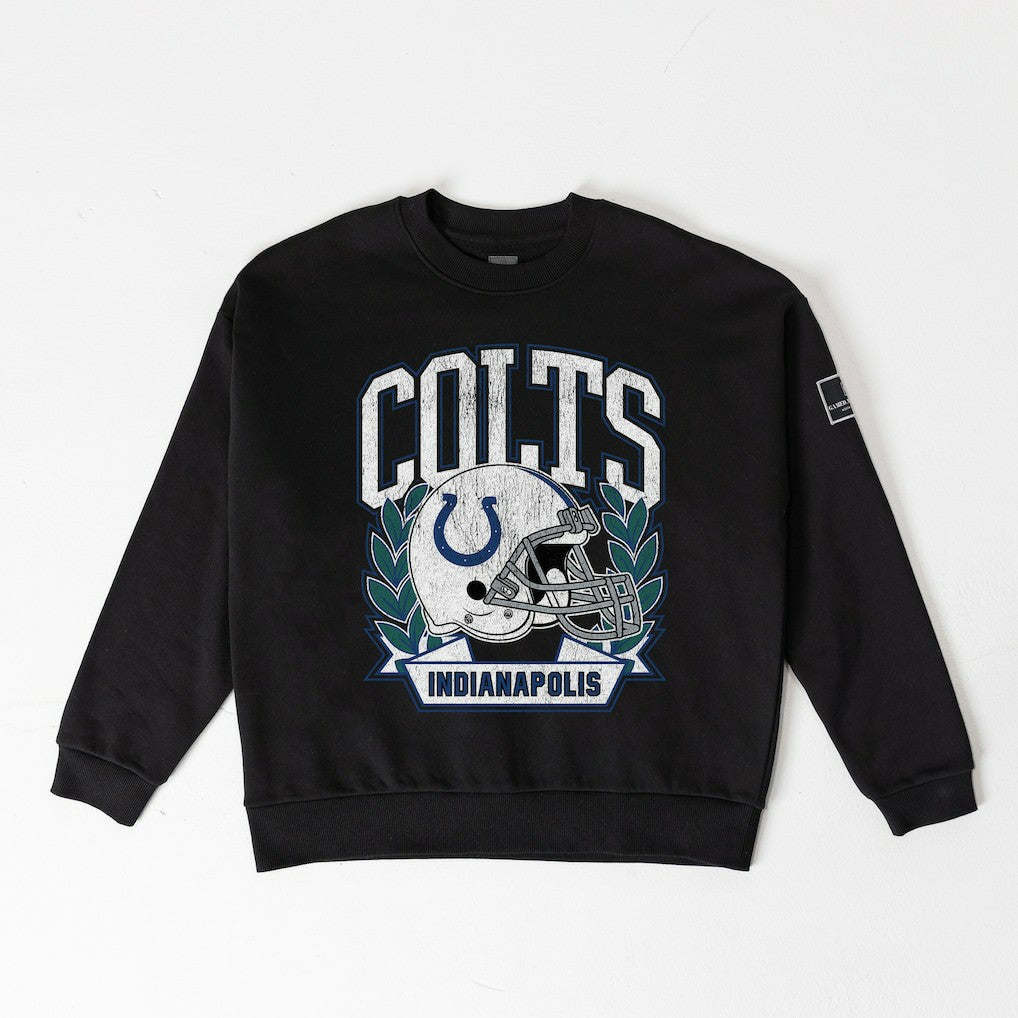 Indianapolis Colts Gameday Couture Women's Oversized Victory Lane Black Label Premium Fleece Sweatshirt Black