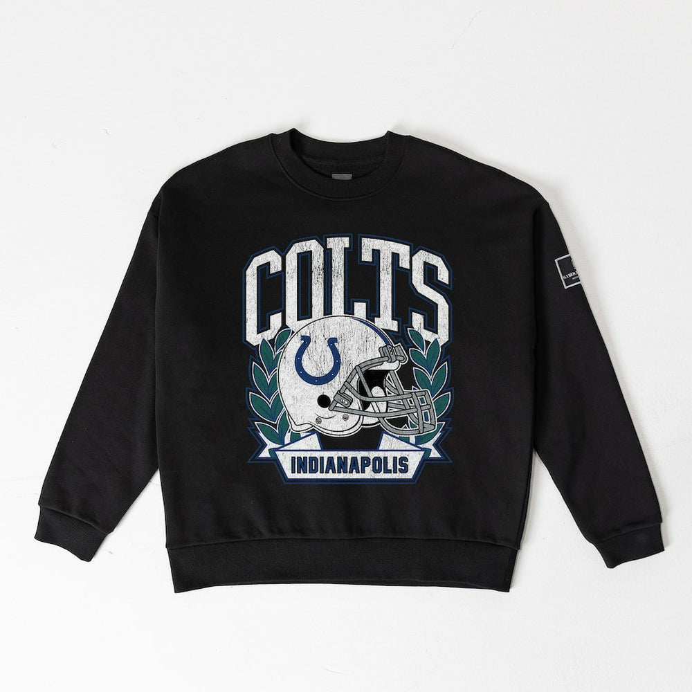 Indianapolis Colts Gameday Couture Women's Oversized Victory Lane Black Label Premium Fleece Sweatshirt Black