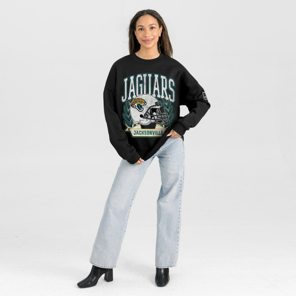 Jacksonville Jaguars Gameday Couture Women's Oversized Victory Lane Black Label Premium Fleece Sweatshirt Black