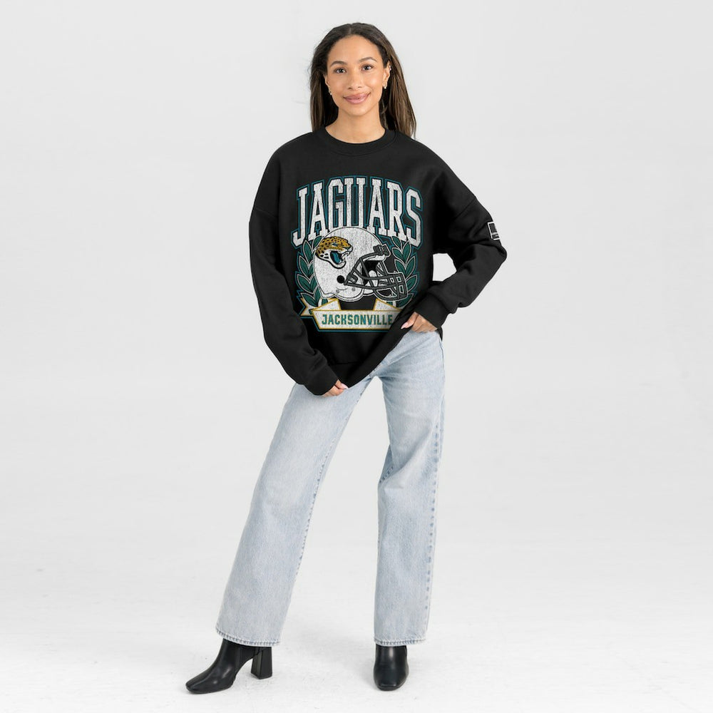 Jacksonville Jaguars Gameday Couture Women's Oversized Victory Lane Black Label Premium Fleece Sweatshirt Black