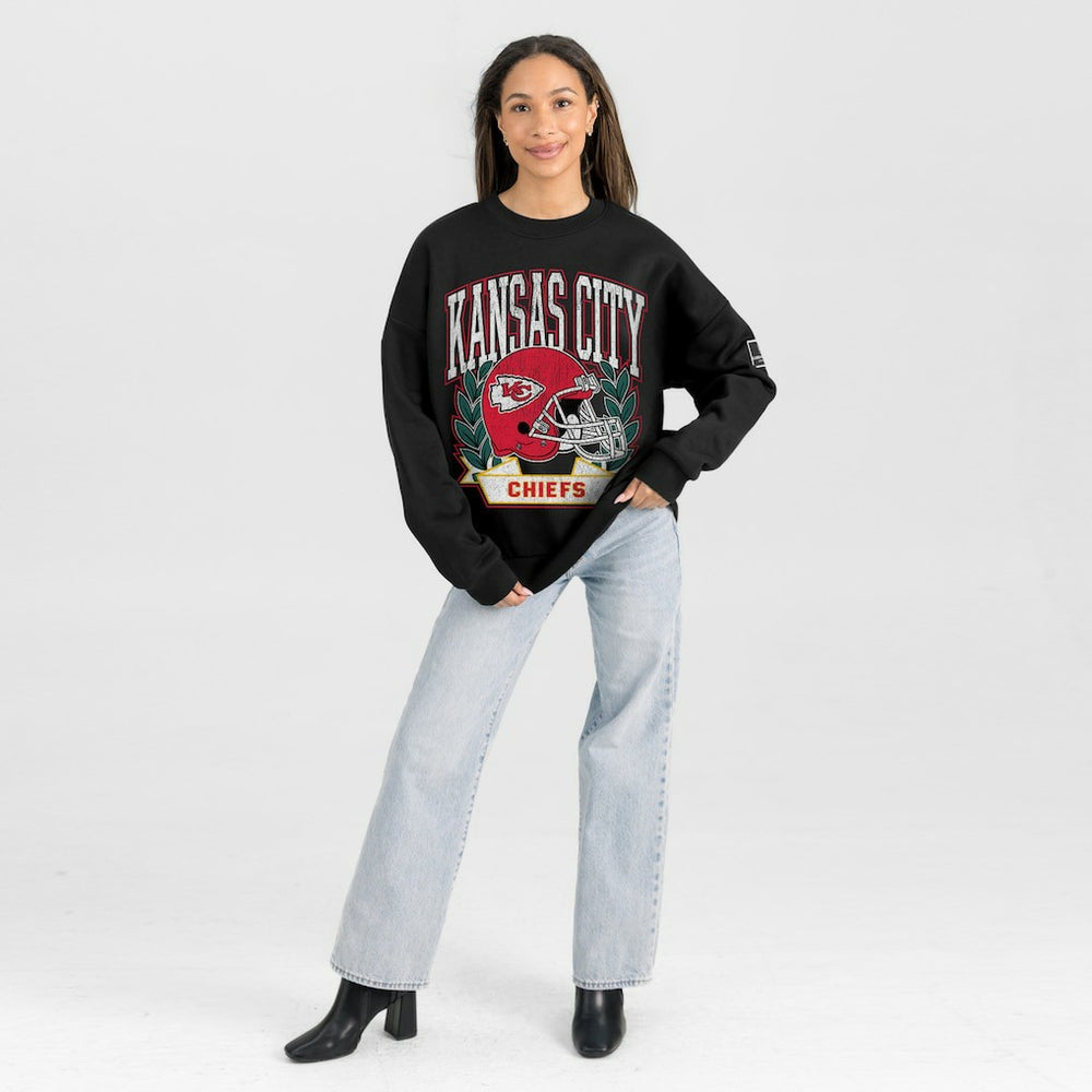 Kansas City Chiefs Gameday Couture Women's Oversized Victory Lane Black Label Premium Fleece Sweatshirt Black