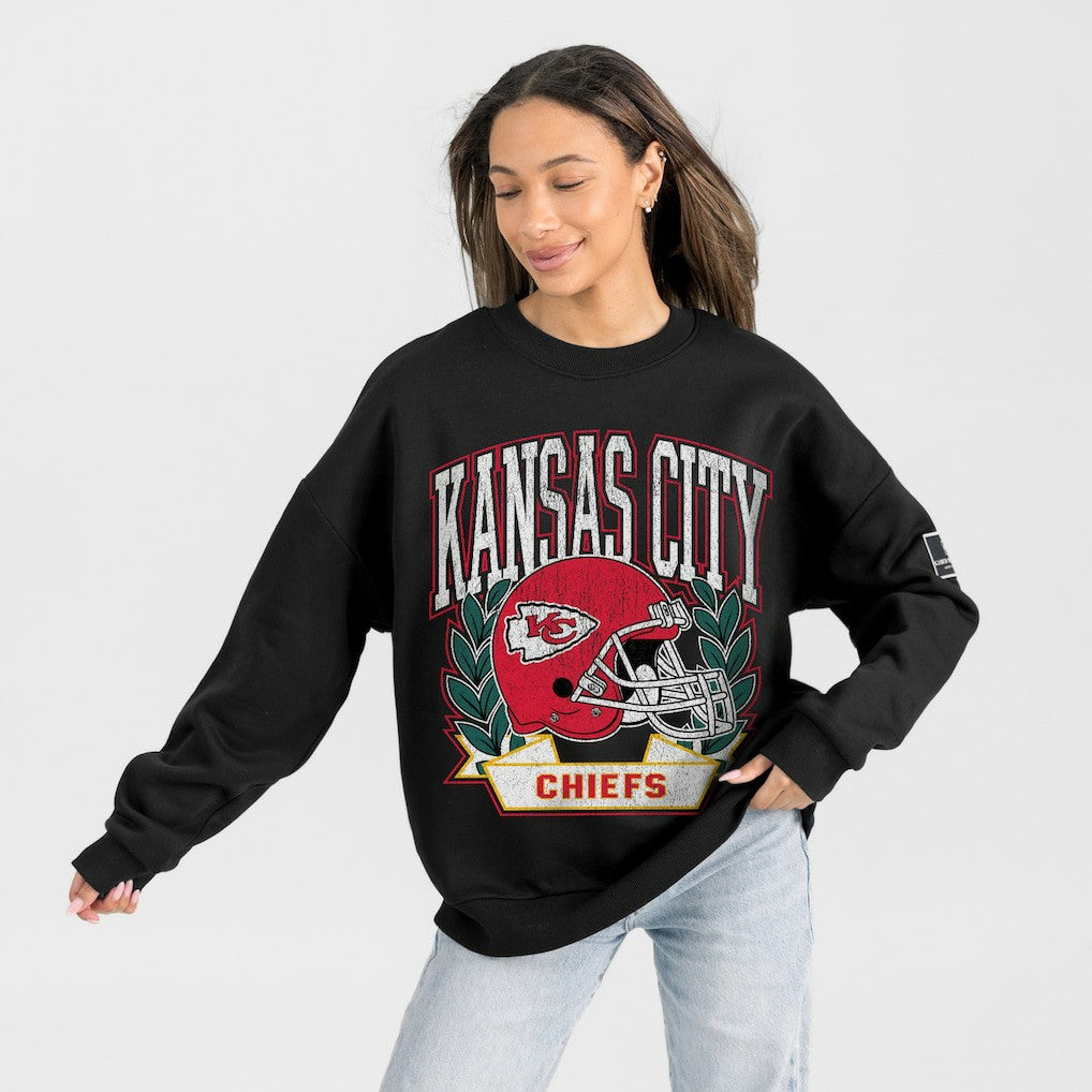 Kansas City Chiefs Gameday Couture Women's Oversized Victory Lane Black Label Premium Fleece Sweatshirt Black