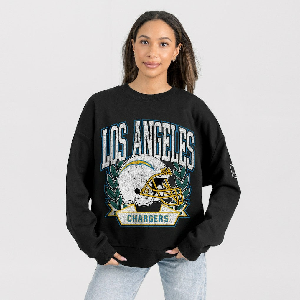 Los Angeles Chargers Gameday Couture Women's Oversized Victory Lane Black Label Premium Fleece Sweatshirt Black