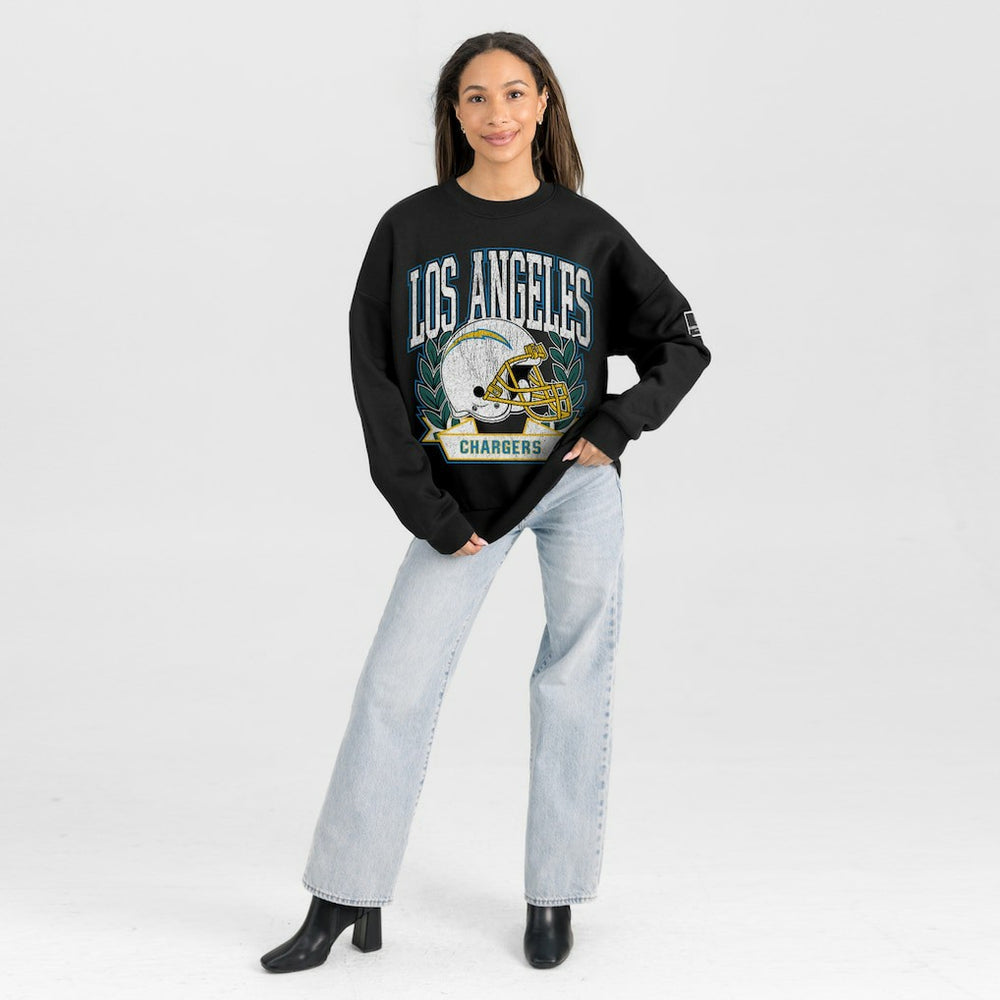 Los Angeles Chargers Gameday Couture Women's Oversized Victory Lane Black Label Premium Fleece Sweatshirt Black