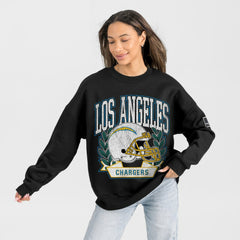 Los Angeles Chargers Gameday Couture Women's Oversized Victory Lane Black Label Premium Fleece Sweatshirt Black