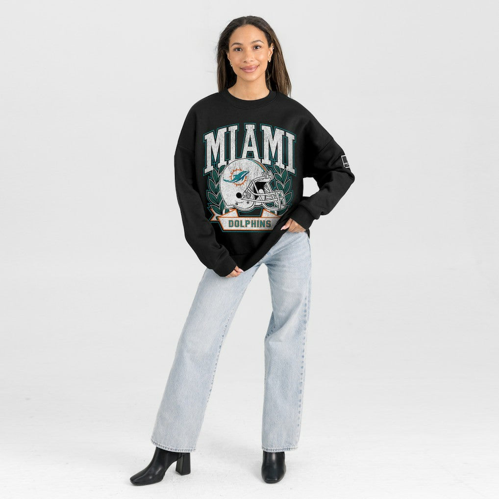 Miami Dolphins Gameday Couture Women's Oversized Victory Lane Black Label Premium Fleece Sweatshirt Black