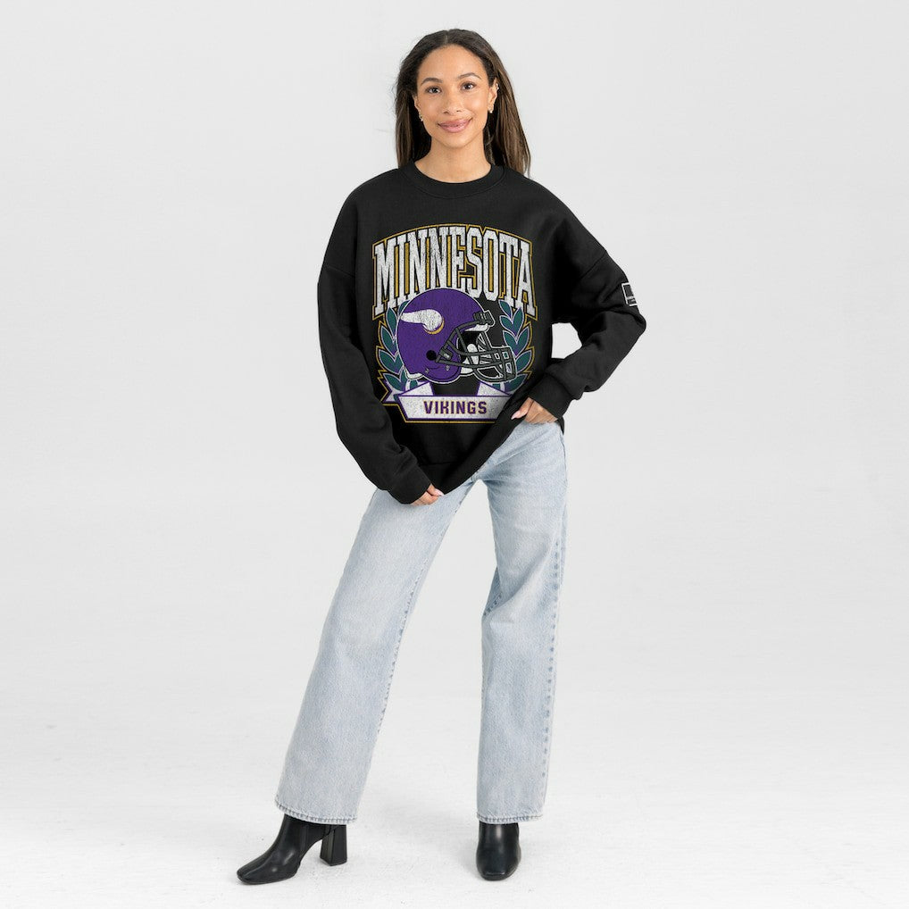 Minnesota Vikings Gameday Couture Women's Oversized Victory Lane Black Label Premium Fleece Sweatshirt Black